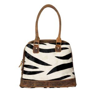 Zebra Print Hairon & Leather Arched Bag – Stylish Statement Accessory